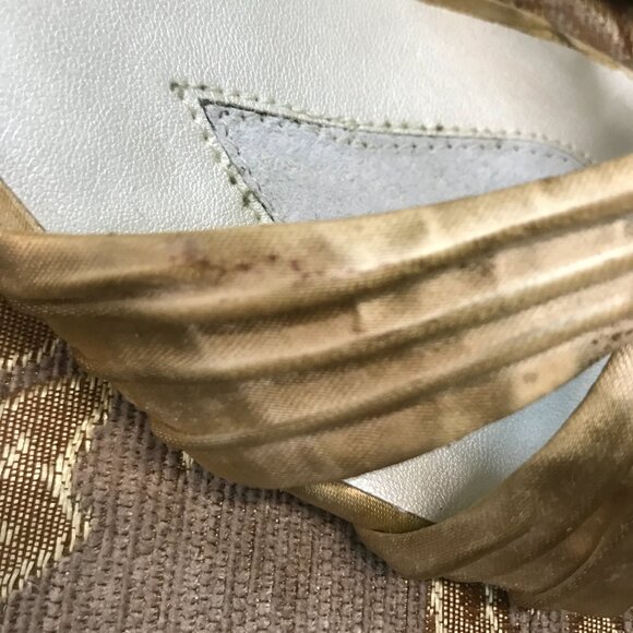 Gold-Dyed Satin Wedge Sandal, Formal Pump Wedding Shoe Comfortable - Picture 7 of 16